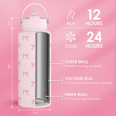 Pink Bow SipChic | Straw Lid Water Bottle 32oz