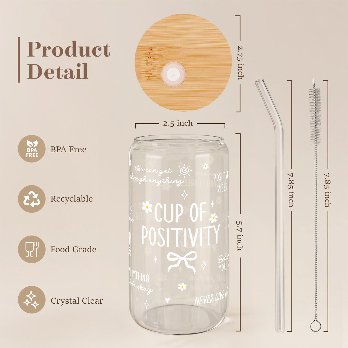 Inspiration GlassGlow | Glass Tumbler with Bamboo Lid 16oz