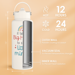 Teacher Appreciation Gifts - It Takes a Big Heart to Shape Little Minds Water Bottle 32oz Stainless Steel Insulated with Lid, Teacher Gifts from Students for Teacher's Day Back to School
