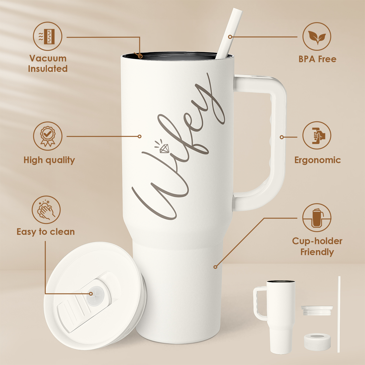 White Wife Slidemate | Slider Tumbler with Handle 40oz