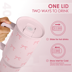 Gift for Women Girls - Coquette Bow Stainless Steel Tumbler with Handle, Travel Coffee Mug - Gifts for Birthday Christmas, 40oz