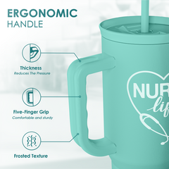 Nurse Gift Tumbler 40oz with Handle and Straw - Nurse Nutrition Facts Insulated Stainless Steel Travel Coffee Mug for Nurses Nursing Friends - Gifts for Nurse Week, Appreciation, Birthday, Christmas