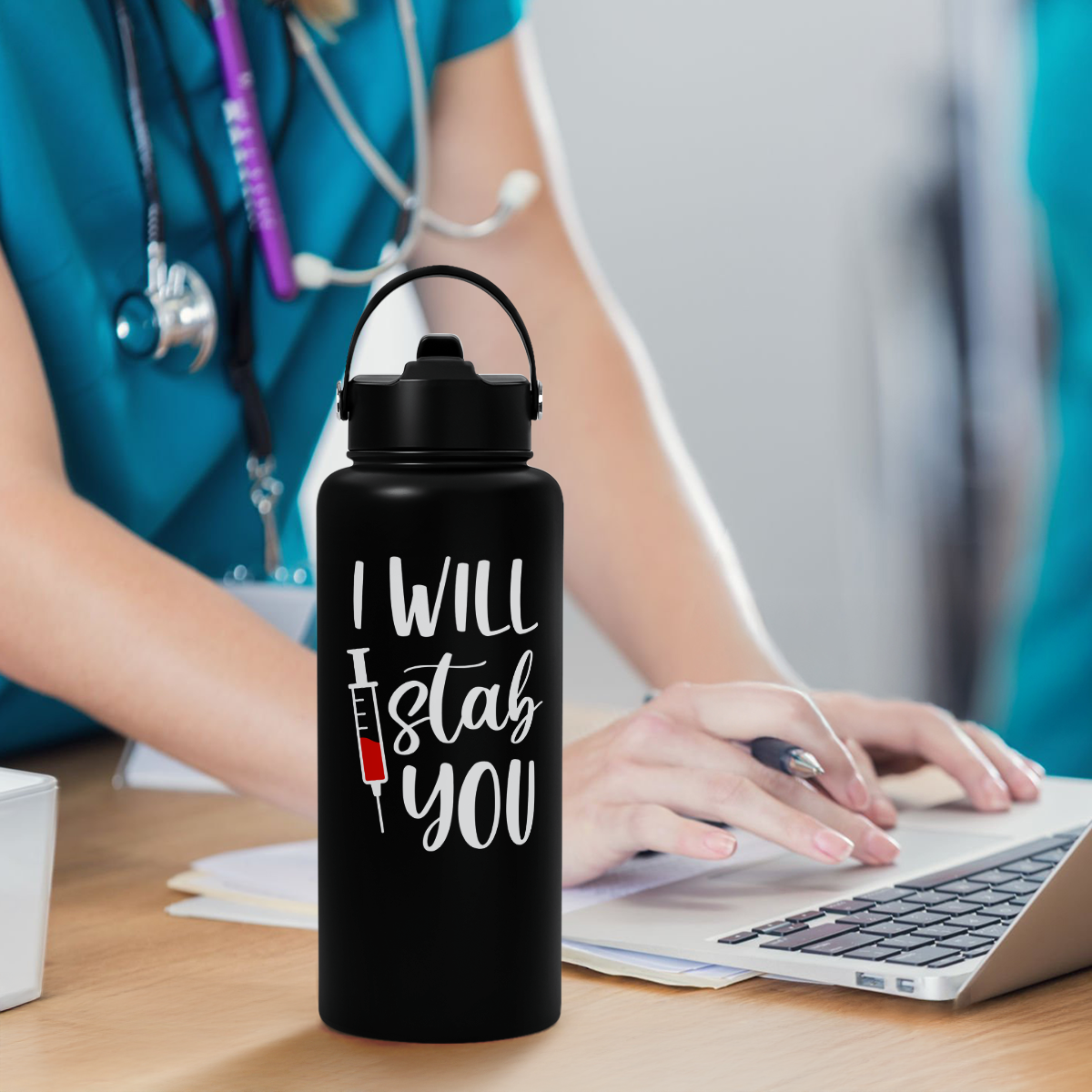 Black Nurse SipChic | Straw Lid Water Bottle 32oz