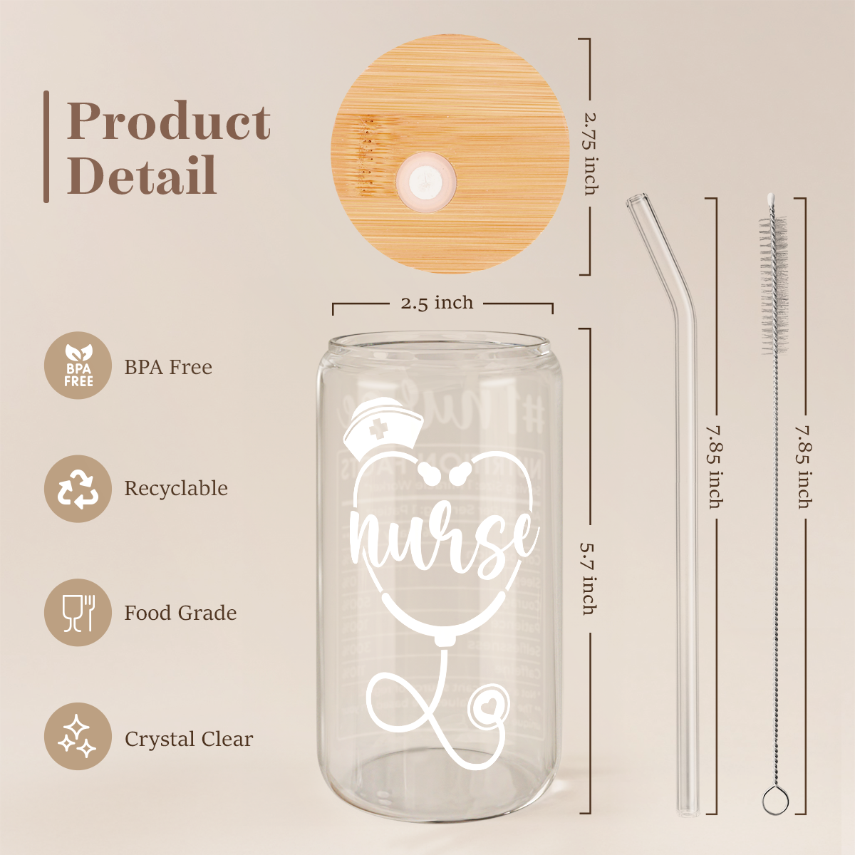 Nurse GlassGlow | Glass Tumbler with Bamboo Lid 16oz