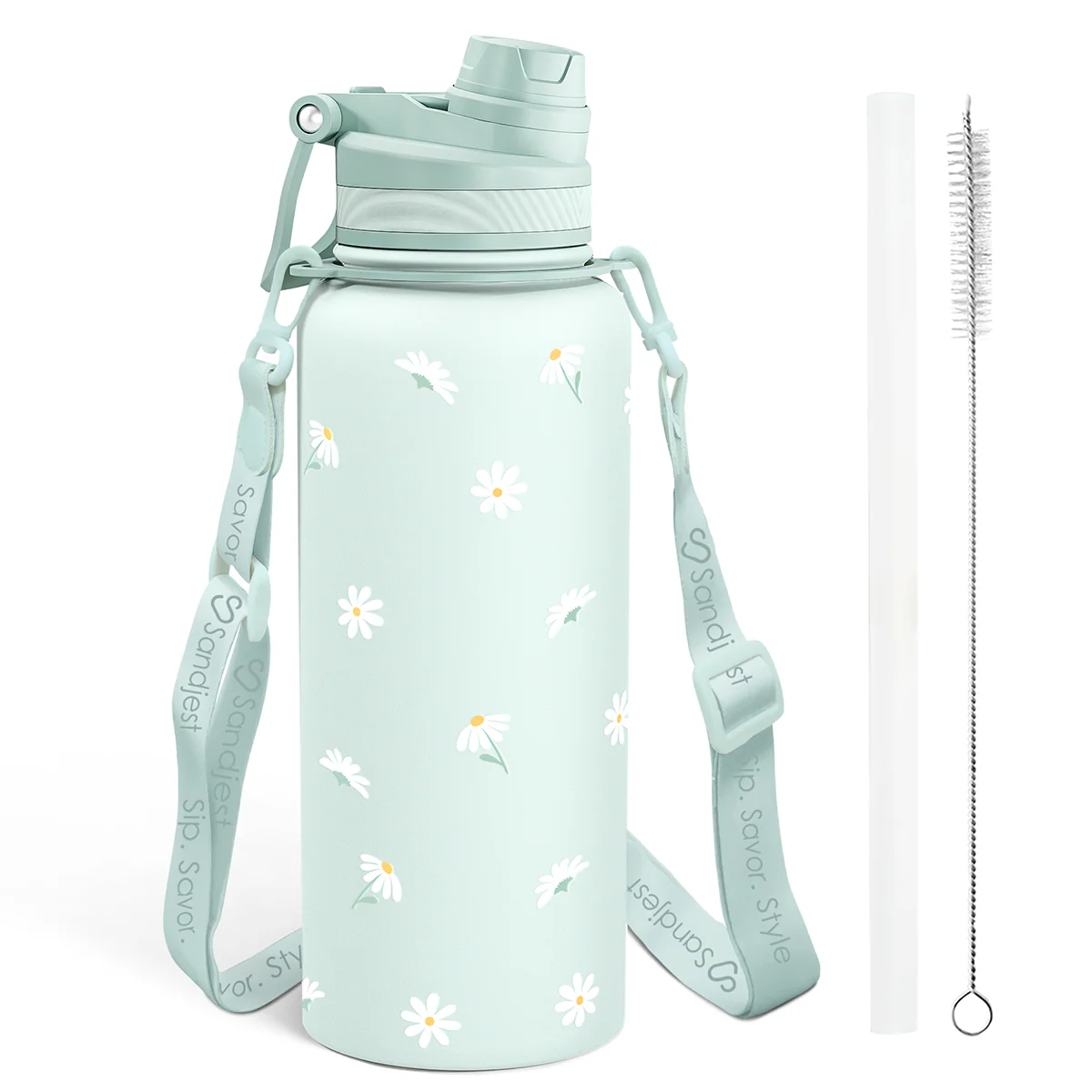 Mint Daisy CamelMate | 2-in-1 Lid Water Bottle with Strap 32oz
