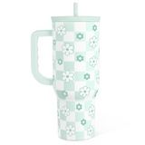 Mint Checker Daisy Slidemate | Slider Tumbler with Handle 40oz