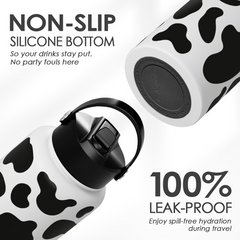 Cow Print Water Bottle 32oz Stainless Steel Vacuum Insulated with Lid, Cow Water Bottles for Gym Sports Travel Outdoor, Cow Gifts for Women Girls Birthday Christmas