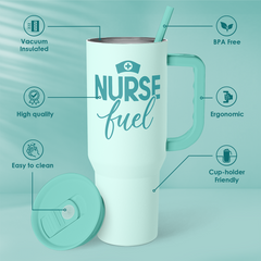 Nurse Gift Tumbler 40oz with Handle and Straw - Nurse Fuel Insulated Stainless Steel Travel Coffee Mug for Nurses Nursing Friend Student - Gifts for Nurse Week, Appreciation, Birthday, Christmas