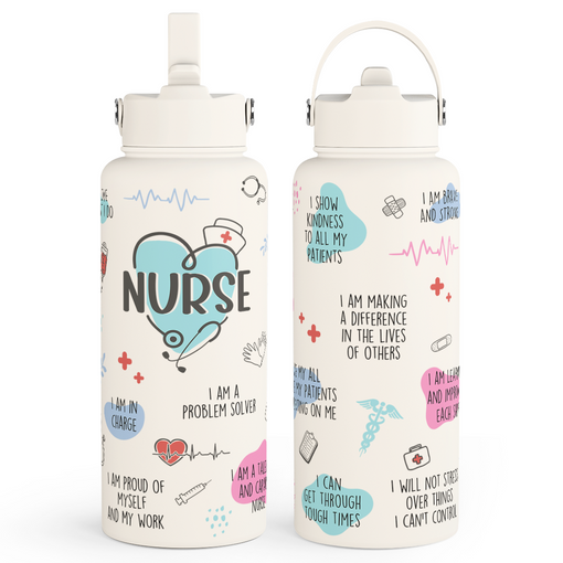 Nurse Water Bottle 32oz Stainless Steel Insulated with Lid, Nurse Gifts for Female Nurses, Medical Staff Inspiration Gifts for Nursing Students, Graduation Christmas Birthday Nurse Week