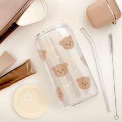 Bear GlassGlow | Glass Tumbler with Acrylic Lid 16oz