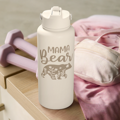 Beige Mama Bear SipChic | Straw Lid Water Bottle 32oz
