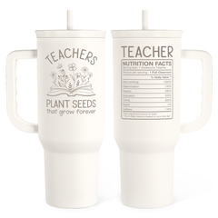 Teacher Appreciation Gift - 40oz Stainless Steel Insulated Tumbler with Handle and Straw - Teacher Nutrition Facts Travel Coffee Mug Cup for Women Back to School Birthday Christmas