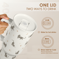 Gift for Cat Lovers Cat Mom - 40oz Insulated Stainless Steel Tumbler with Handle and Straw - Travel Coffee Mug for Women, Cat Owners - Gift for Birthday, Christmas