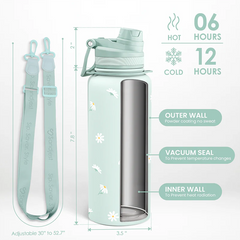 Mint Daisy CamelMate | 2-in-1 Lid Water Bottle with Strap 32oz