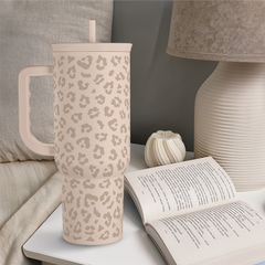 Leopard Tumbler with Handle, Insulated Cup Stainless Steel Travel Mug Cup, Gifts for Women Girl on Birthday Christmas, Tan Leopard, 40oz