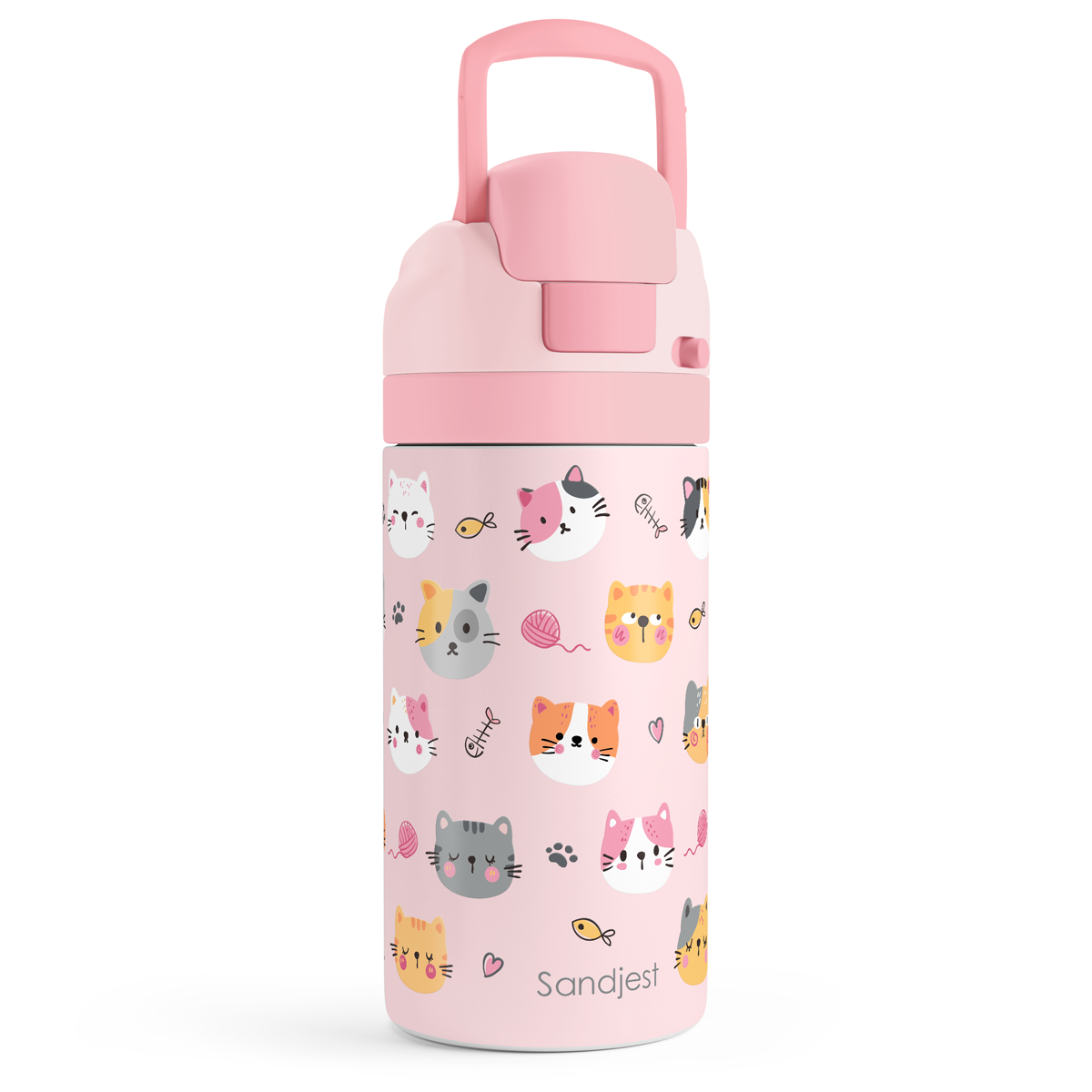 FunzyPop 16oz Kids Push-button Water Bottle | Kitty Faces