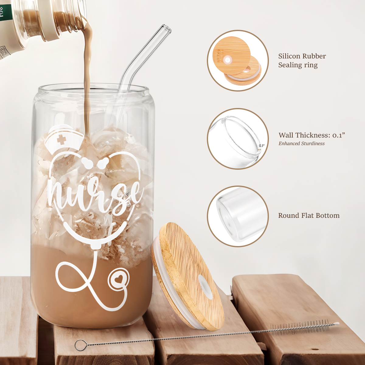 Nurse GlassGlow | Glass Tumbler with Bamboo Lid 16oz
