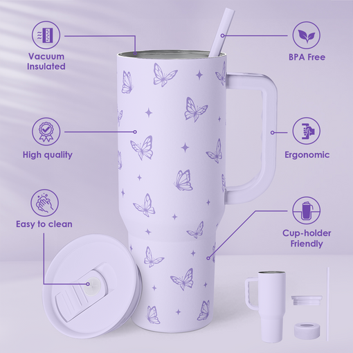 Butterfly Gifts for Women, Butterfly Tumbler with Handle, Stainless Steel Insulated Coffee Travel Mug Cup, Gifts for Women Girls on Birthday Christmas, 40oz