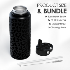 Leopard Water Bottle 32oz Stainless Steel Double Wall Vacuum Insulated with Lid, Leopard Print Water Bottles for Gym Sports Travel Outdoor, Gifts for Women Girls Ladies Birthday Christmas
