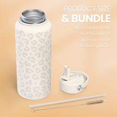 Leopard Water Bottle 32oz Stainless Steel Vacuum Insulated with Lid, Leopard Print Water Bottles for Gym Sports Travel Outdoor, Gifts for Women Girls Ladies Birthday Christmas