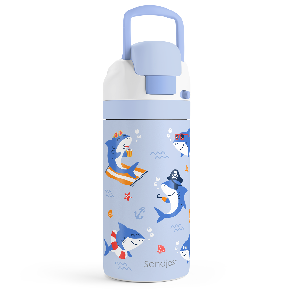 FunzyPop 16oz Kids Push-button Water Bottle | Sharks