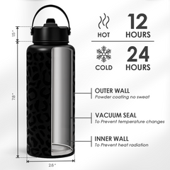 Leopard Water Bottle 32oz Stainless Steel Double Wall Vacuum Insulated with Lid, Leopard Print Water Bottles for Gym Sports Travel Outdoor, Gifts for Women Girls Ladies Birthday Christmas