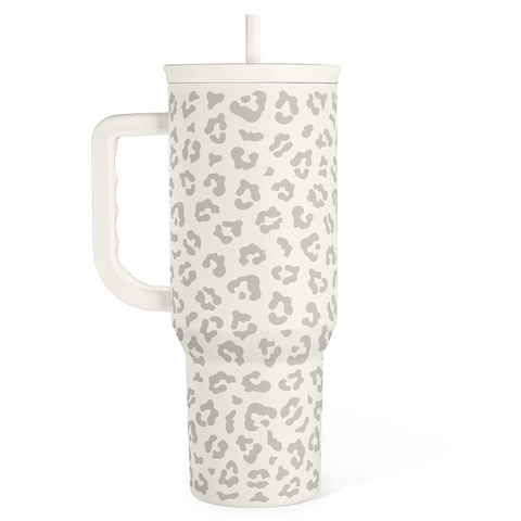 Leopard Tumbler with Handle, Insulated Cup Stainless Steel Travel Mug Cup, Gifts for Women Girl on Birthday Christmas, Cream Leopard, 40oz