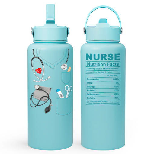 Nurse Gifts for Women - Nutrition Facts Water Bottle 32oz Stainless Steel Insulated with Lid, Nurse Appreciation Gifts for Female Nurses, Friends, Graduation Christmas Birthday Nurse Week