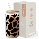 Black Cow Skin GlassGlow | Glass Tumbler with Bamboo Lid 16oz