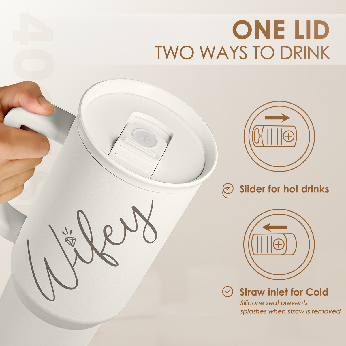 White Wife Slidemate | Slider Tumbler with Handle 40oz