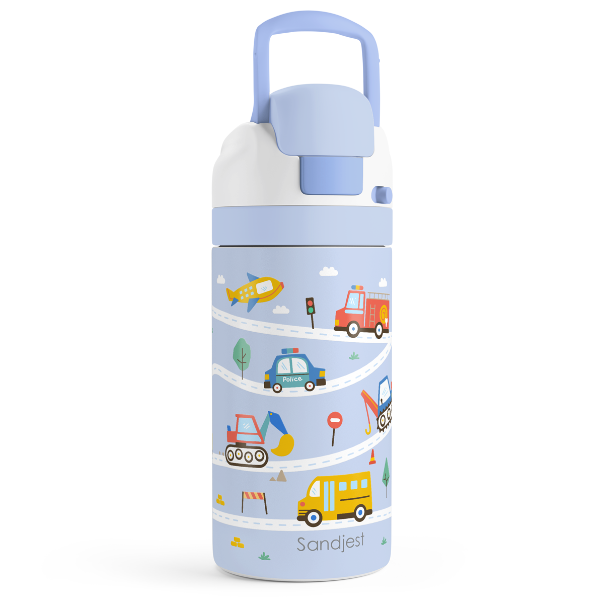 FunzyPop 16oz Kids Push-button Water Bottle | Pink Construction