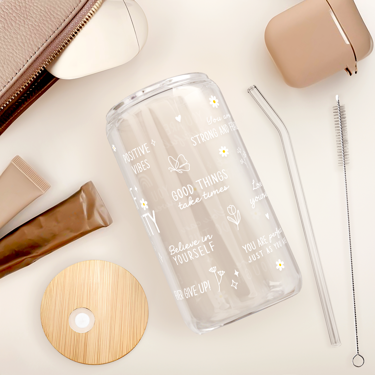 Inspiration GlassGlow | Glass Tumbler with Bamboo Lid 16oz