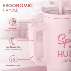 Gift for Wife from Husband, Funny Insulated Stainless Steel Tumbler 40oz with Handle and Straw - Travel Coffee Mug Gift for Wifey on Wedding Anniversary Christmas Birthday Valentine