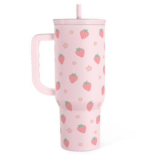 Strawberry Tumbler with Handle 40oz ?C Insulated Stainless Steel Travel Coffee Mug Cup for Girls Women, Gift for Christmas, Birthday