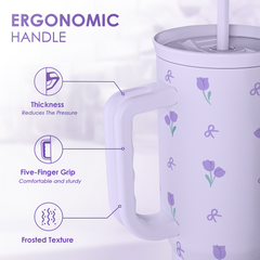 Floral 40oz Tumbler with Handle and Straw – Tulip Insulated Stainless Steel Travel Coffee Mug for Women Girls,  Floral Gift Idea for Birthday Christmas Mothers Day