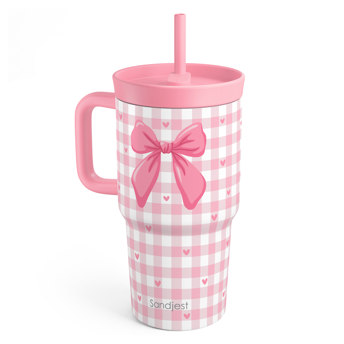 CubbyKup 20oz Kids Leak-proof Tumbler | Pink Gingham Bow