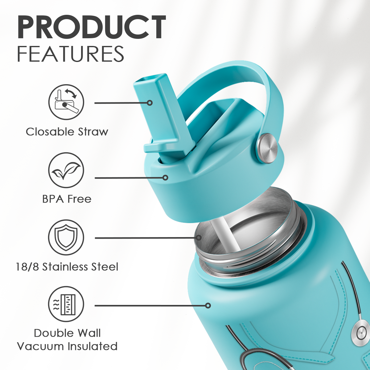 Mint Nurse SipChic | Straw Lid Water Bottle 32oz