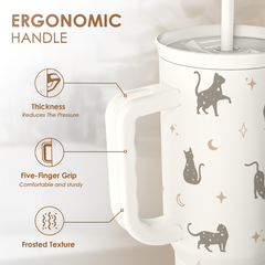 Gift for Cat Lovers Cat Mom - 40oz Insulated Stainless Steel Tumbler with Handle and Straw - Travel Coffee Mug for Women, Cat Owners - Gift for Birthday, Christmas