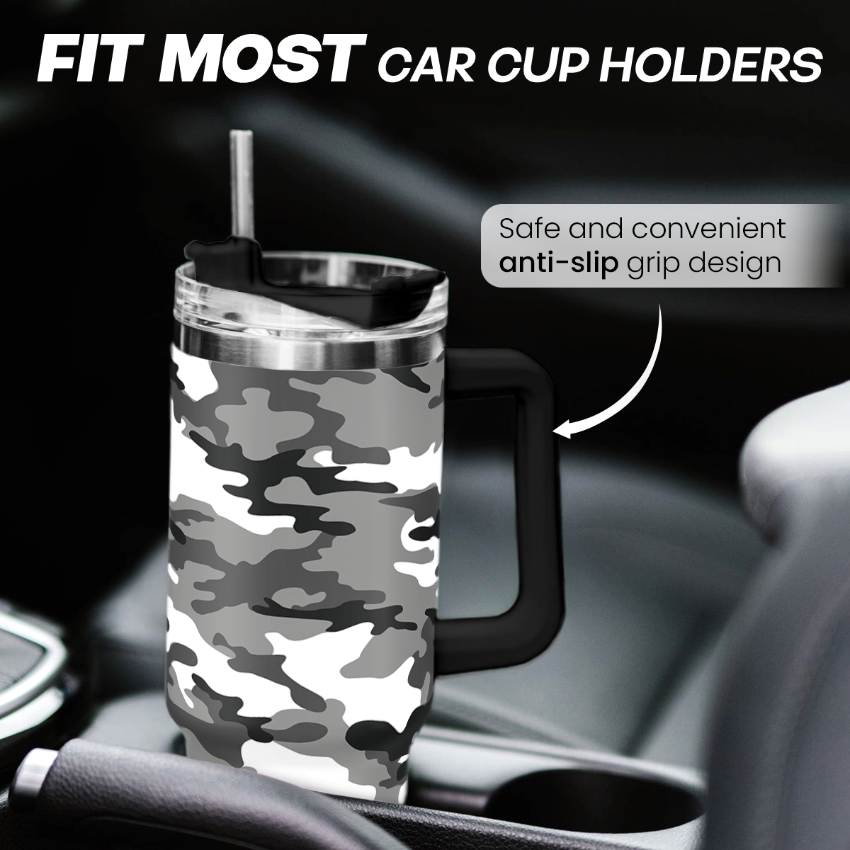 Camouflage Tumbler 40oz Stainless Steel Insulated with Lid & Straw, Camo Gifts for Men Dad Husband Brother Grandpa Veteran Hunting Lover on Christmas Birthday Valentine Fathers Day