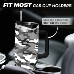 Camouflage Tumbler 40oz Stainless Steel Insulated with Lid & Straw, Camo Gifts for Men Dad Husband Brother Grandpa Veteran Hunting Lover on Christmas Birthday Valentine Fathers Day