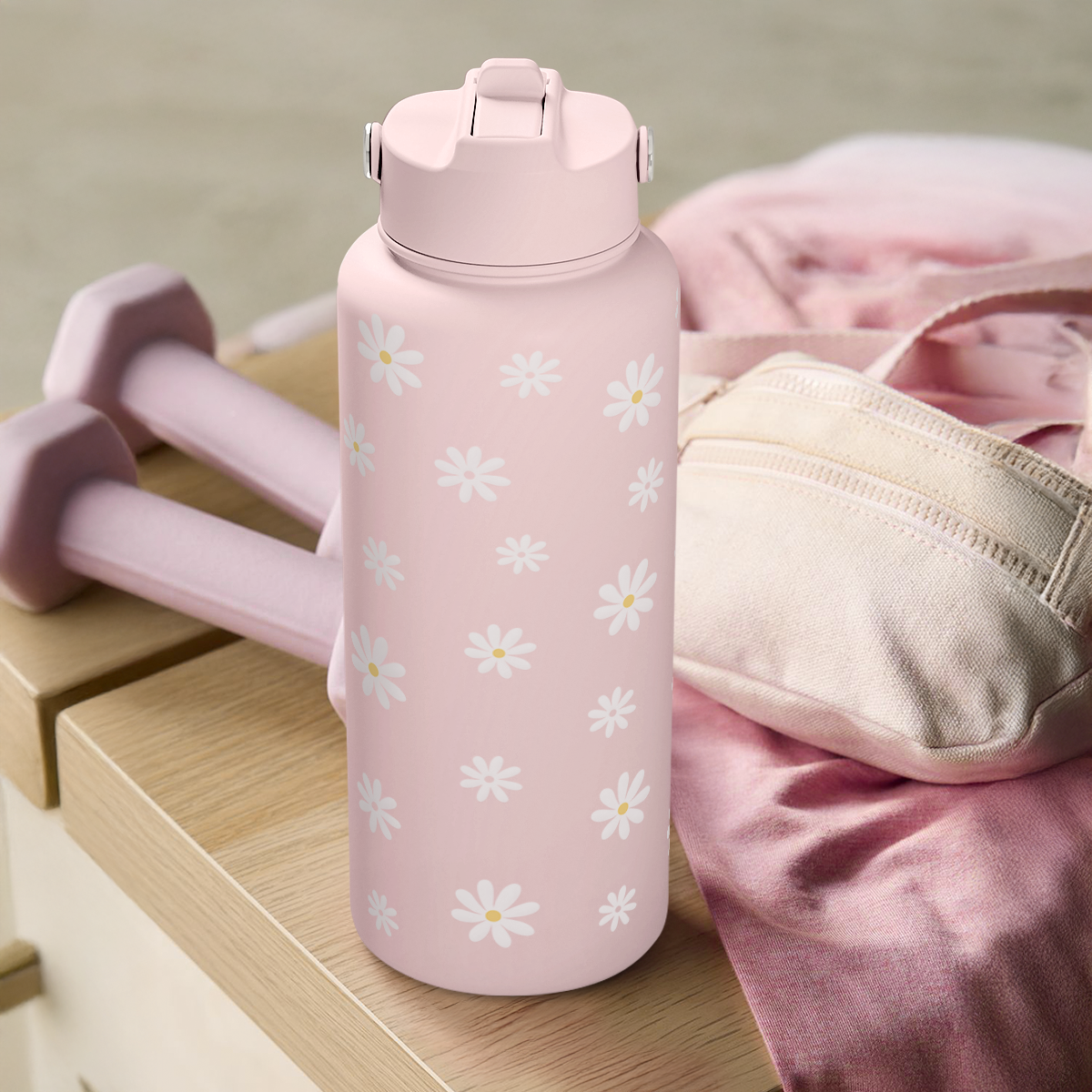 Daisy Print Stainless Steel Water Bottle - 18oz Insulated Sport Bottle