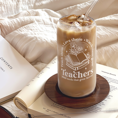 Teacher Glass Bottle, Teachers Plant Seeds That Grow Forever Glass Cup with Lid & Straw, Coffee Aesthetic Glass Can, Gift for Christmas Teacher Appreciation, Gifts for Women, 16oz