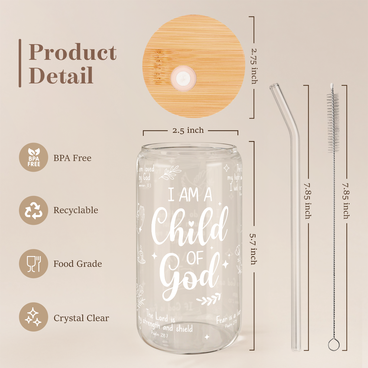 Christian GlassGlow | Glass Tumbler with Bamboo Lid 16oz
