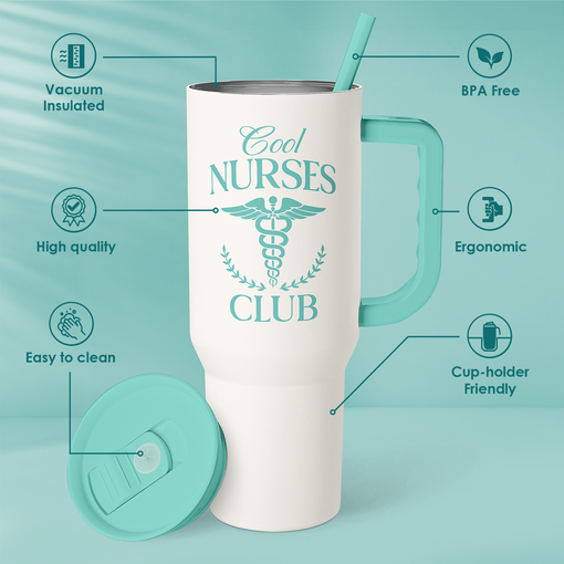 Nurse Gift for Women, Nurse Nutrition Facts Tumbler with Handle, Insulated Stainless Steel Travel Coffee Mug for Nurses Nursing Friends, Aprreciation Gifts for Nurse Week, Birthday, Christmas, 40oz