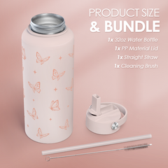 Butterfly Water Bottle Insulated Vacuum Stainless Steel 32oz with Lid, Gifts for Women Girls Teens Birthday Christmas