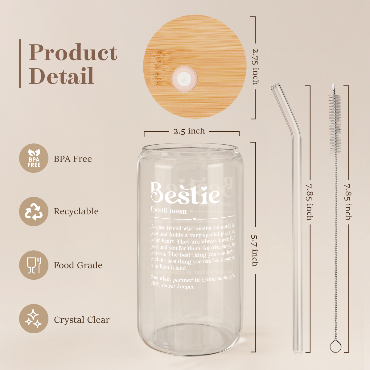 Best Friend GlassGlow | Glass Tumbler with Bamboo Lid 16oz