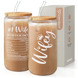 Wife GlassGlow | Glass Tumbler with Bamboo Lid 16oz