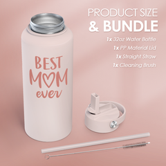 Mom Water Bottle, Best Mom Ever Bottles 32oz Stainless Steel Insulated with Lid, Gifts for Moms from Daughter Son, Gifts for Mother's Day Christmas Birthday