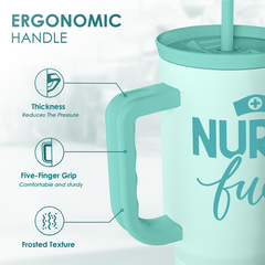 Nurse Gift Tumbler 40oz with Handle and Straw - Nurse Fuel Insulated Stainless Steel Travel Coffee Mug for Nurses Nursing Friend Student - Gifts for Nurse Week, Appreciation, Birthday, Christmas