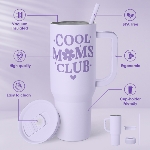 Gift for Mom - Cool Mom Club Stainless Steel Tumbler with Handle, Travel Coffee Mug for Moms - Gifts for Birthday Christmas Mothers Day, 40oz